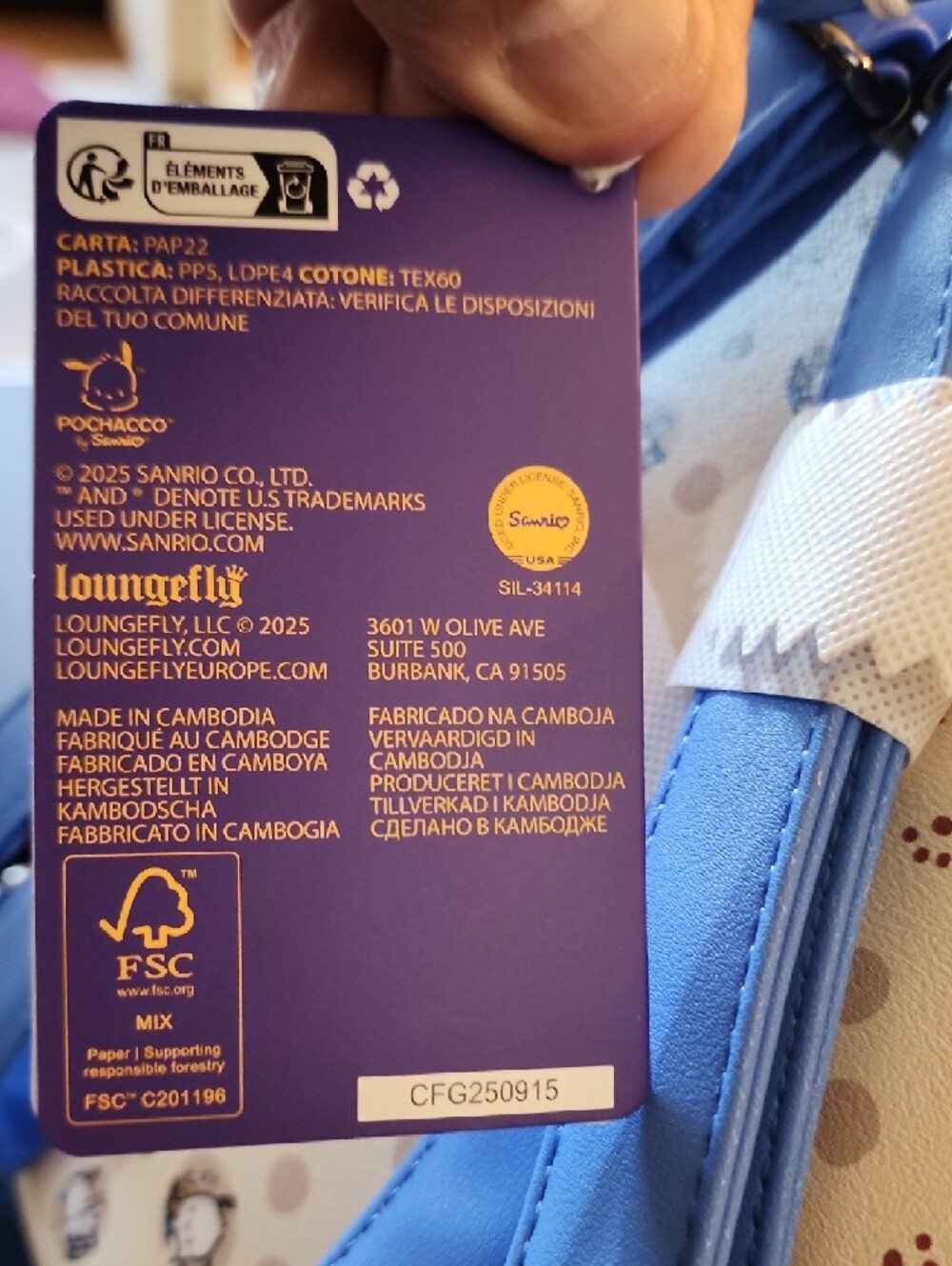 Loungefly Sanrio Cream Pochacco Kids Mini Backpack with Blue Accents. NWT - Picture 13 of 13